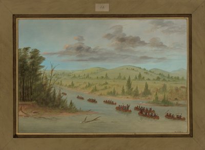 La Sallen juhlat saapuvat Mississippiin kanooteissa, 6. helmikuuta 1682, 1847-48 tekijältä George Catlin