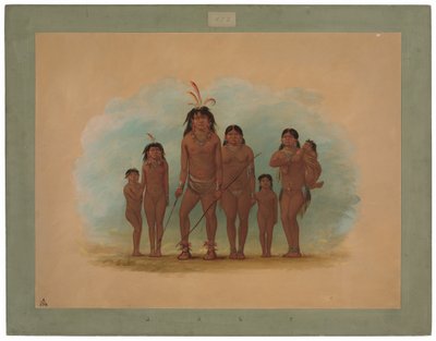 Lengua Chief, hänen kaksi vaimoaan ja neljä lasta tekijältä George Catlin