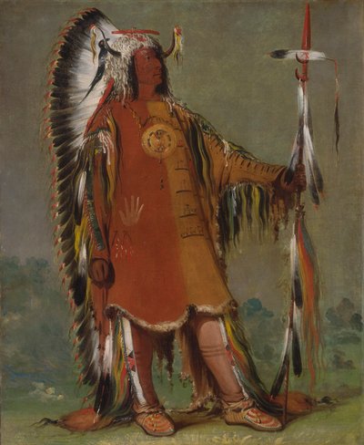 Máh-to-tóh-pa, Neljä karhua, toinen päällikkö, täydessä asussaan. tekijältä George Catlin