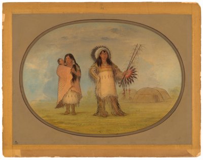 Mandanin siviilipäällikkö, hänen vaimonsa ja lapsensa tekijältä George Catlin