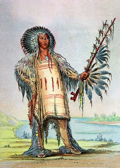 Mandan-intiaani Ha-Na-Tah-Muah, susipäällikkö tekijältä George Catlin