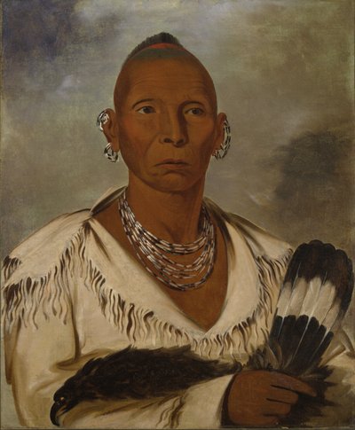 Múk-a-tah-mish-o-káh-kaik, Black Hawk, huomattava sac-heimon päällikkö tekijältä George Catlin