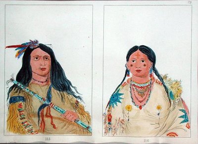 Pohjois-Amerikan intiaanit (kynä ja muste ja akvarelli paperille) tekijältä George Catlin