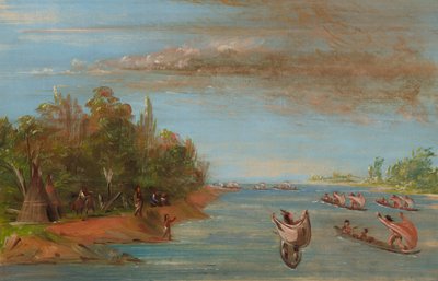 Sac ja Fox purjehtivat kanooteissa, 1837-1839. tekijältä George Catlin