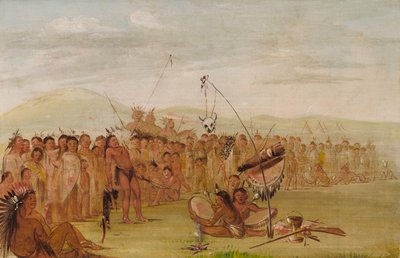 Itsekidutus siouxien uskonnollisessa seremoniassa tekijältä George Catlin