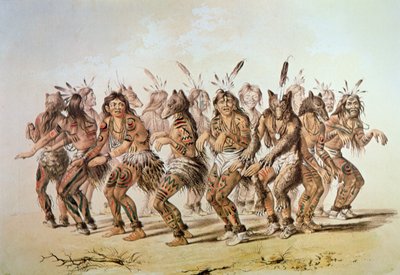 Sioux Bear Dance (väri litho) tekijältä George Catlin