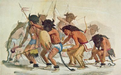 Sioux Buffalo Dance (väri litho) tekijältä George Catlin