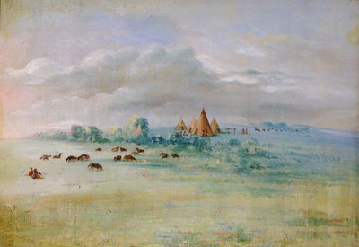 Sioux Village, Calhoun-järvi, lähellä Fort Snellingiä. tekijältä George Catlin