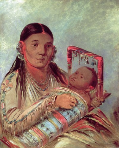 Sioux äiti ja vauva, n. 1830 (öljy kankaalle) tekijältä George Catlin