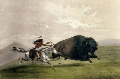 The Buffalo Chase "Singling Out", pubi. kirjoittaneet Currier ja Ives tekijältä George Catlin