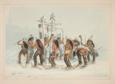 Lumikenkätanssi, pl. 14 Pohjois-Amerikan intiaaniportfoliosta tekijältä George Catlin