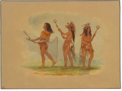 Kolme juhlittua pallonpelaajaa - Choctaw, Sioux ja Ojibbeway tekijältä George Catlin
