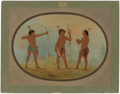 Kolme sotaa varten aseistautunutta Shoshonee-soturia tekijältä George Catlin
