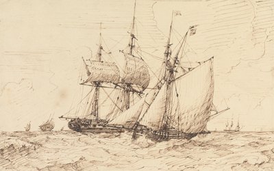 Lugger signaloi ohimenevää fregattia tekijältä George Chambers