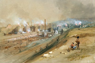 Dowlais Ironworks (vesiväri paperille) tekijältä George Childs