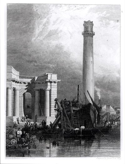 Shot Tower ja Waterloon silta, kaiverrus G. Cooke tekijältä George Clarkson (after) Stanfield