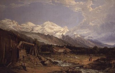 Alppimaisema hahmoineen vuoripuron varrella tekijältä George Clarkson Stanfield