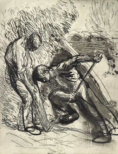 Propping the Rick, n. 1900 (kynä, kynä ja muste paperille) tekijältä George Clausen