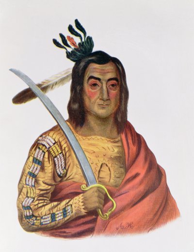 Mou-Ka-Ush-Ka tai "The Trembling Earth", Yankton Sioux -päällikkö, kuvitus teoksesta "The Indian Tribes of North America", Thomas L. McKenney ja James Hall, pub. kirjoittanut John Grant tekijältä George Cooke