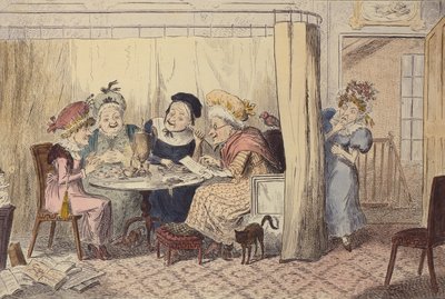 "Utelias Junto herjaavista haltioista tai kuuntelijoista kuulee harvoin hyvää", 1835 tekijältä George Cruikshank
