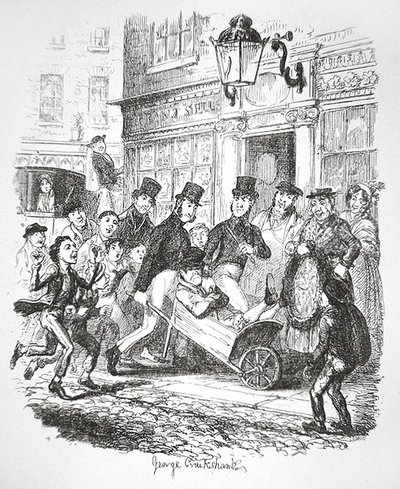 Taskuvaras pidätettynä, n. 1835 (kaiverrus) tekijältä George Cruikshank