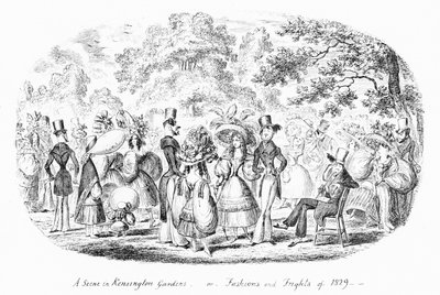 Kohtaus Kensington Gardensissa tai Vuoden 1829 muoti ja pelot (kaiverrus) tekijältä George Cruikshank