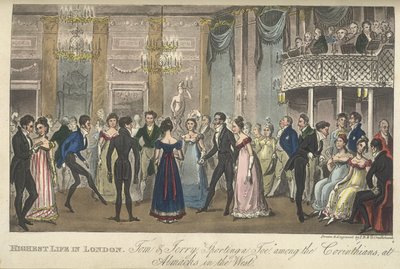 Juhlasali, "Life in London, etc.", kirjoittanut Pierce Egan tekijältä George Cruikshank