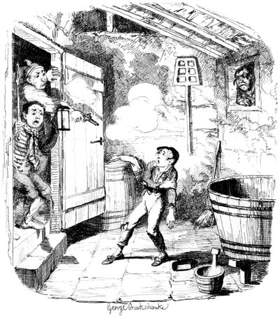 Mies ampuu nuoren pojan, jonka hän epäilee varastamisesta, 1800-luku. tekijältä George Cruikshank