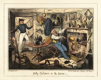 Merivoimien luutnantti kutsuu vanhan laivamiehen palvelukseen, 1826 (litografia) tekijältä George Cruikshank