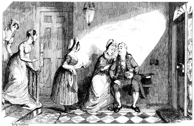 Monet naiset hoitavat köyhää miestä, 1800-luku. tekijältä George Cruikshank