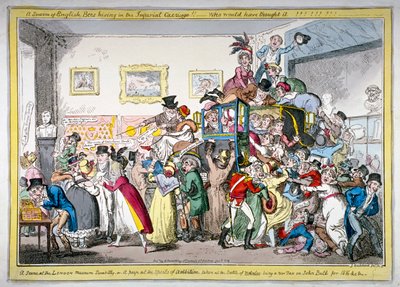 "Englannin mehiläisparvi pesäilee keisarillisissa vaunuissa!! kohtaus Lontoon museossa, 1816 tekijältä George Cruikshank