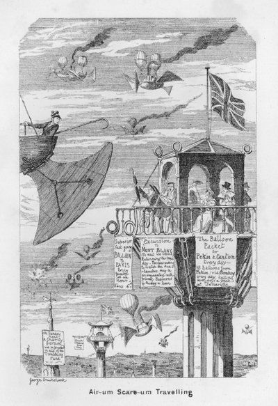 Air-um, Scare-um Traveling - eli lentämisen tulevaisuuden ennakointi vuonna 1843 tekijältä George Cruikshank