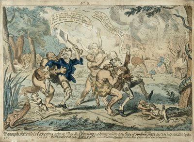 Kaikki Hottentottien joukossa Capering Ashore..., julkaistu 7. syyskuuta 1819 tekijältä George Cruikshank