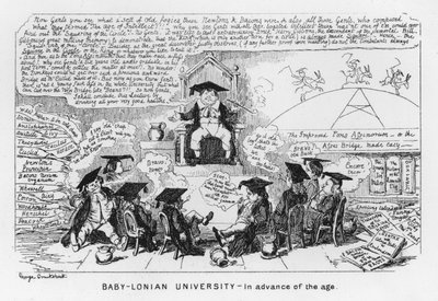 Baby-Lonian yliopisto, ennen ikää (kaiverrus) tekijältä George Cruikshank
