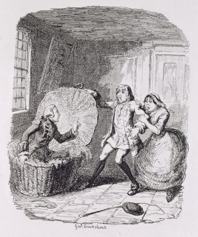 Booth löydetty Hamperista, "Ameliasta", taiteilijan kaivertama, kuvitus "The Works of Henry Fieldingistä", pub. kirjoittanut Henry G. Bohn, 1853 tekijältä George Cruikshank
