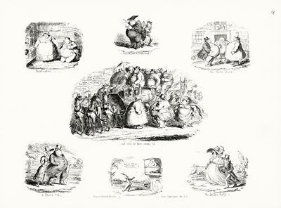 George Cruikshankin sarjakuvat liikalihavuuden teemasta (kaiverrus) tekijältä George Cruikshank