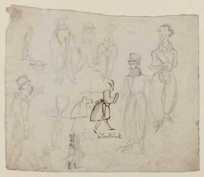 Hahmotutkimukset (kynä, kynä ja muste paperille) tekijältä George Cruikshank