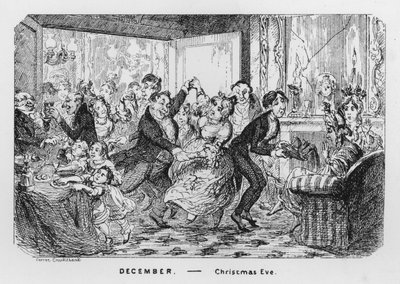 Joulukuu, jouluaatto (kaiverrus) tekijältä George Cruikshank