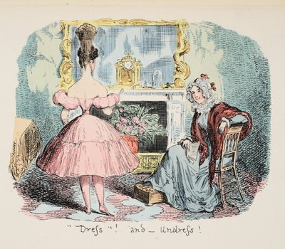 Pukeutuminen ja riisuminen, pubi. 1832 (käsinvärinen kaiverrus) tekijältä George Cruikshank