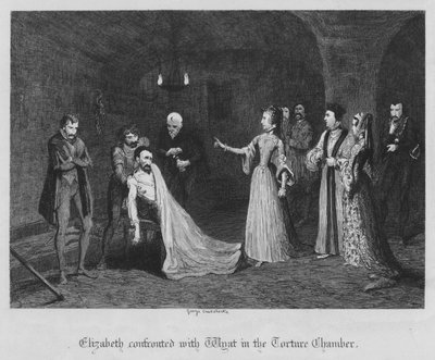 Elizabeth kohtasi Wyatin kidutuskammiossa (kaiverrus) tekijältä George Cruikshank