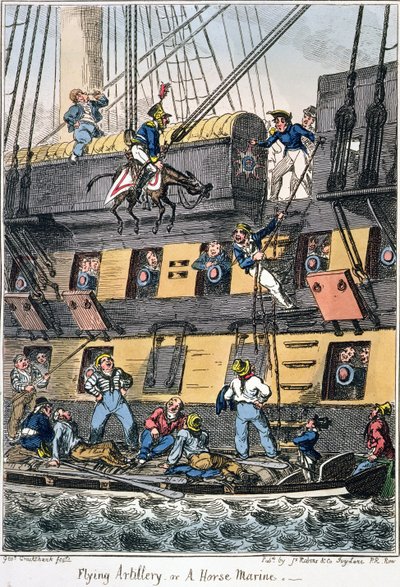 Lentävä tykistö tai hevosmerivene (värikaiverrus) tekijältä George Cruikshank
