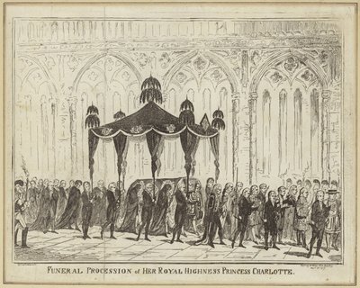 Hänen kuninkaallisen korkeutensa prinsessa Charlotten hautajaiset tekijältä George Cruikshank