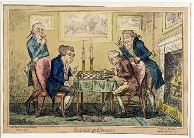 Game of Chess, julkaisija H. Humphrey, Lontoo (värillinen etsaus) tekijältä George Cruikshank