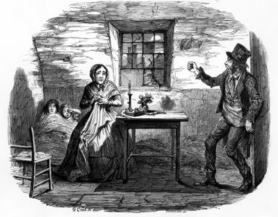 Home in Shadow, kuvitus William Tweedien "Temperance Placards: Home in Shadow numerosta 4" -julkaisusta, painanut Johnston, 1852 tekijältä George Cruikshank