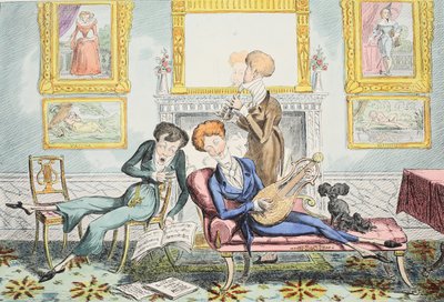 Hummingbirds tai A Dandy Trio, pubi. 1835 (käsinvärinen kaiverrus) tekijältä George Cruikshank