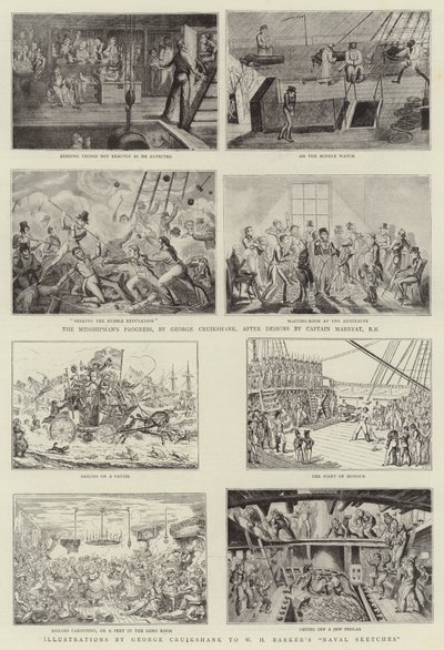 Humoristista taidetta Royal Naval Exhibition -näyttelyssä tekijältä George Cruikshank