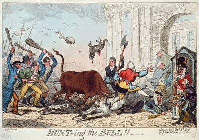 Hunting the Bull, 1817 (värietsaus) tekijältä George Cruikshank