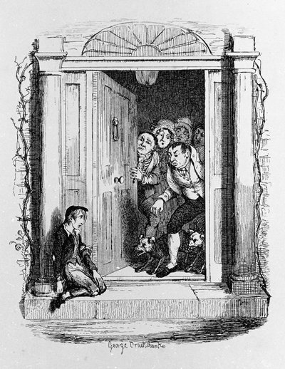 Kuvitus "" Oliver Twist" (Olivier) Charles Dickens (1812-1870), George Cruikshank (1792-1878). tekijältä George Cruikshank