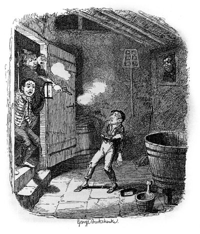 Kuvitus "" Oliver Twist" (Olivier) Charles Dickens (1812-1870), George Cruikshank (1792-1878). tekijältä George Cruikshank