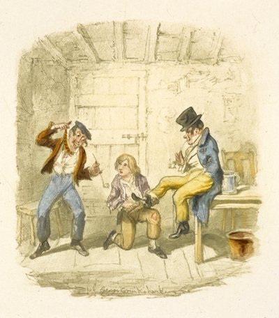 Kuvitus elokuvaan "Oliver Twist" tekijältä George Cruikshank
